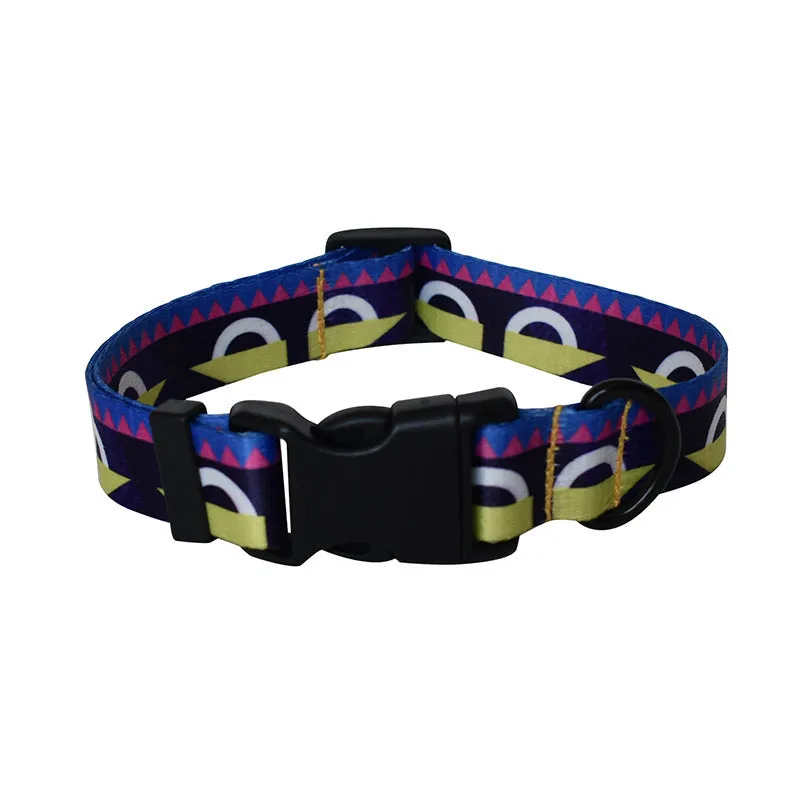 Ribbon webbing dog collar with printed ethnic pattern 2.5cm width adjustable buckle closure
