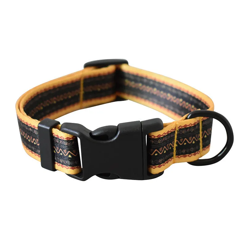 Ribbon webbing dog collar with printed ethnic pattern 2.5cm width adjustable buckle closure