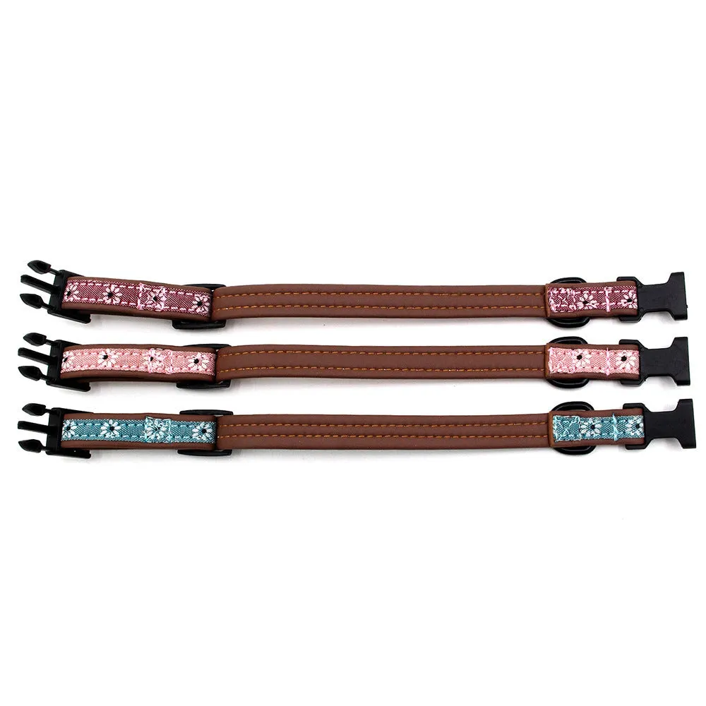 Plastic buckle dog collar in light blue with adjustable nylon webbing on white background
