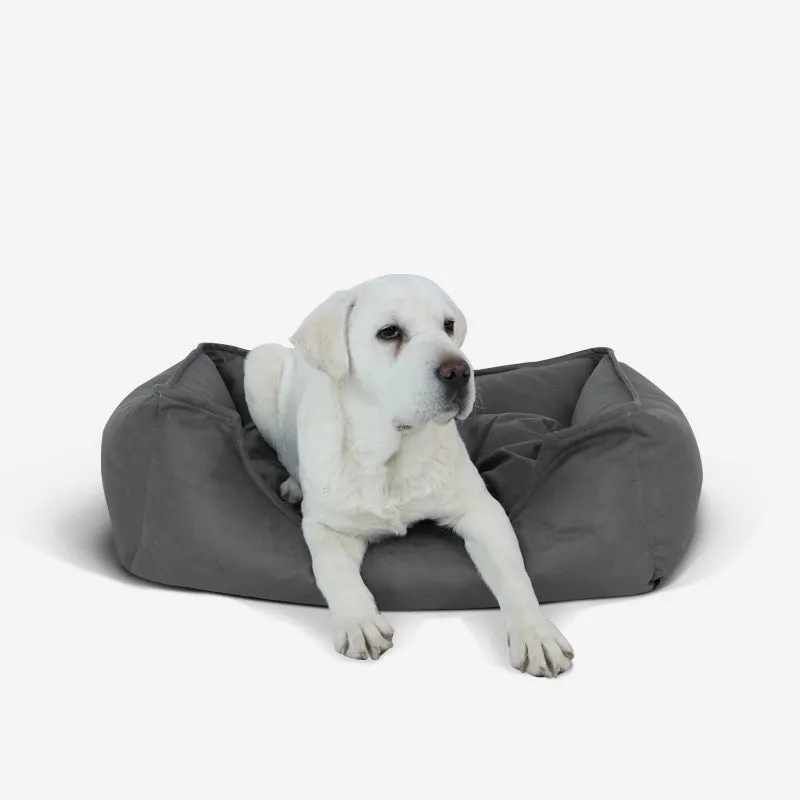 Faux leather waterproof kennel pet bed sofa in light gray for dogs and cats