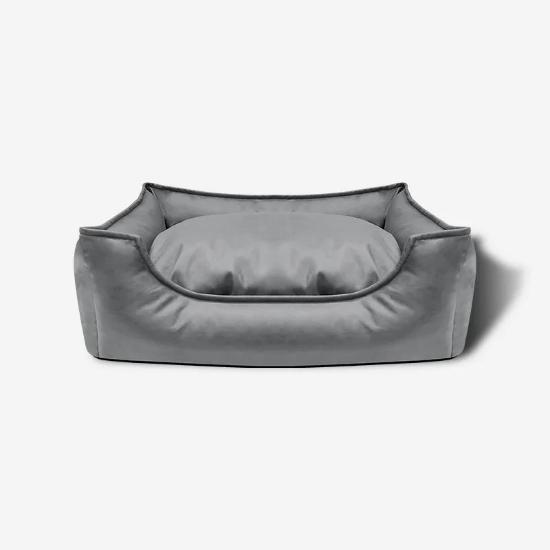 Faux leather waterproof kennel pet bed sofa in light gray for dogs and cats