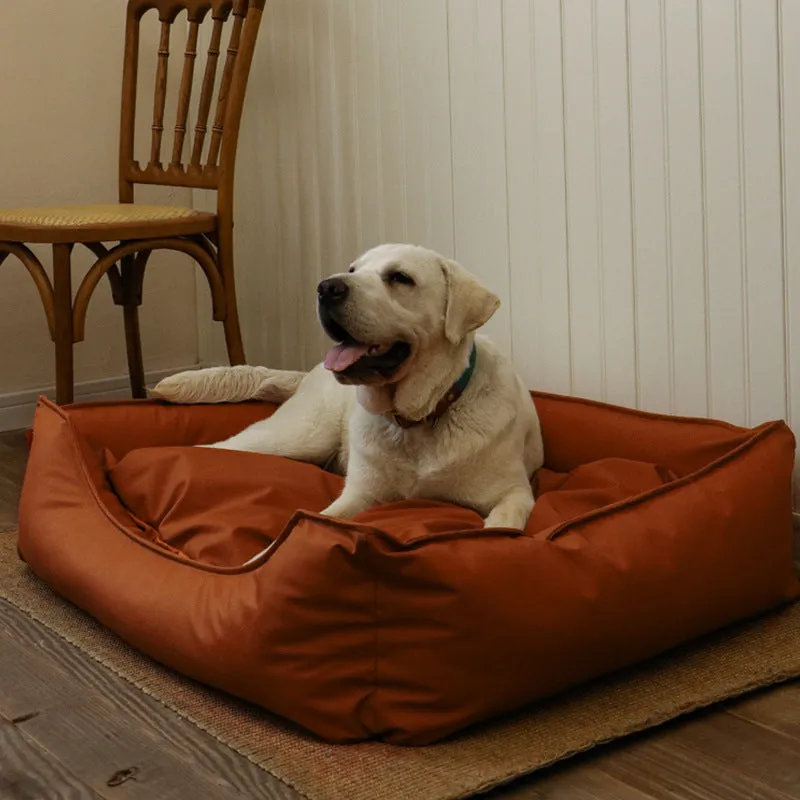 Faux leather waterproof kennel pet bed sofa in light gray for dogs and cats