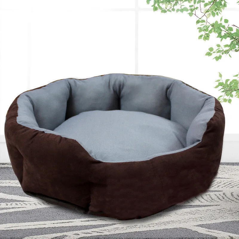 Round washable dog bed in grey with removable cover, suitable for small to large dogs, M to XXL sizes