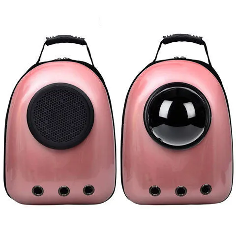 Transparent space capsule pet backpack with bubble window, Oxford fabric, and metal zipper, available in multiple colours