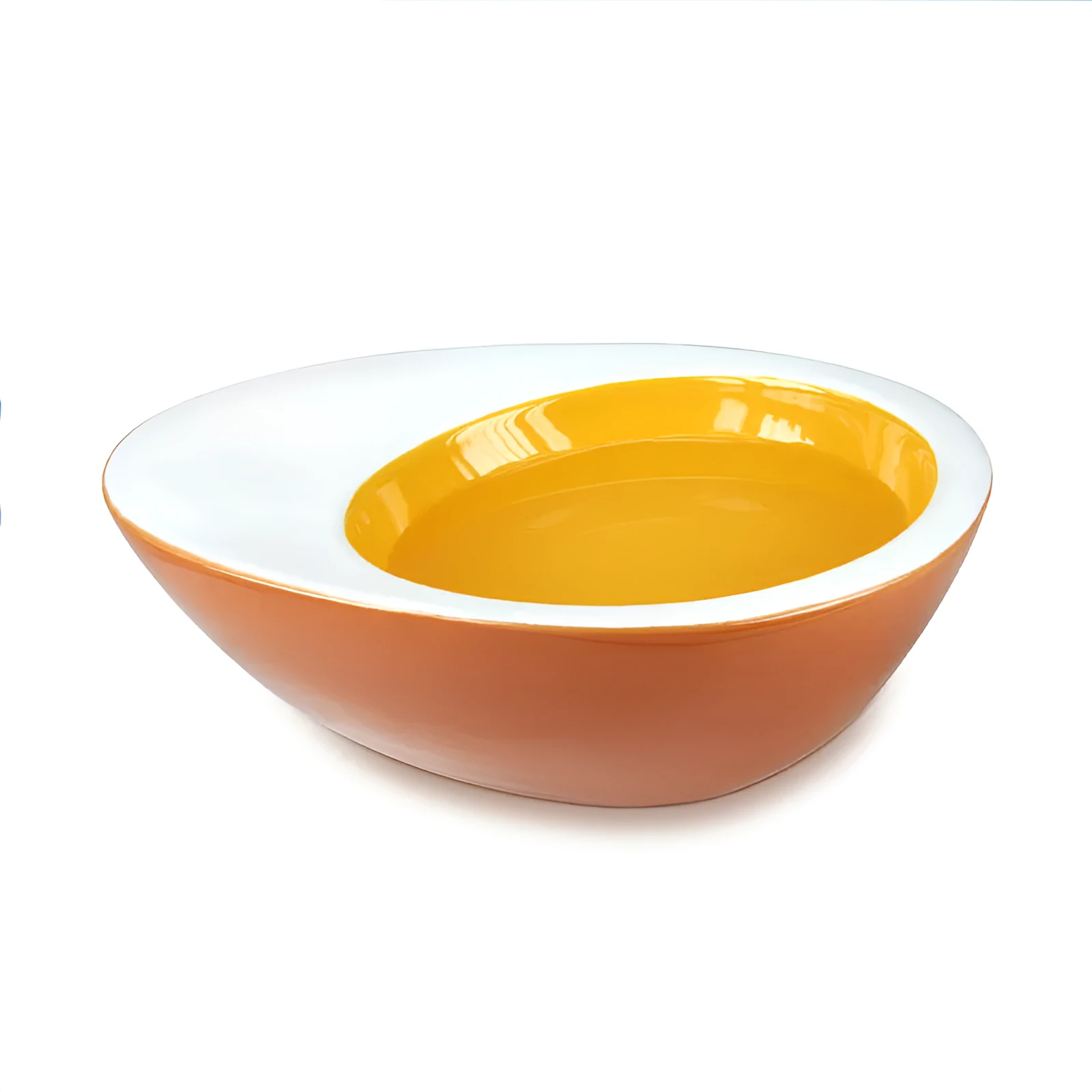 Medium ceramic pet bowl in egg bowl colour, 25x18x8cm, for cats and small dogs
