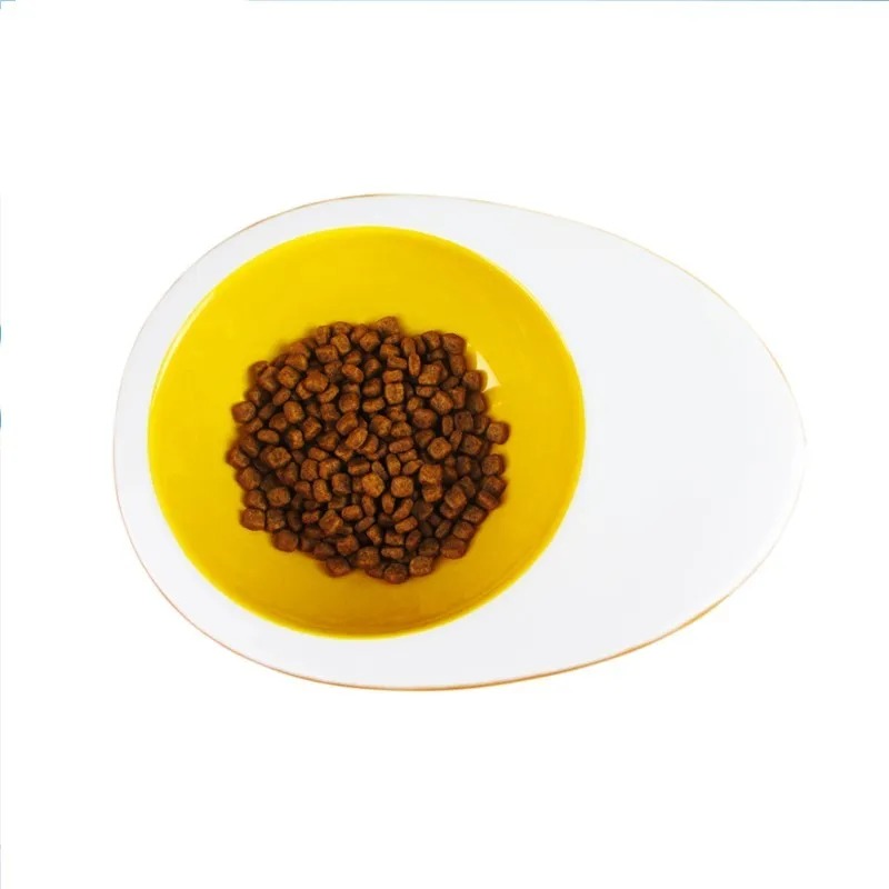 Medium ceramic pet bowl in egg bowl colour, 25x18x8cm, for cats and small dogs