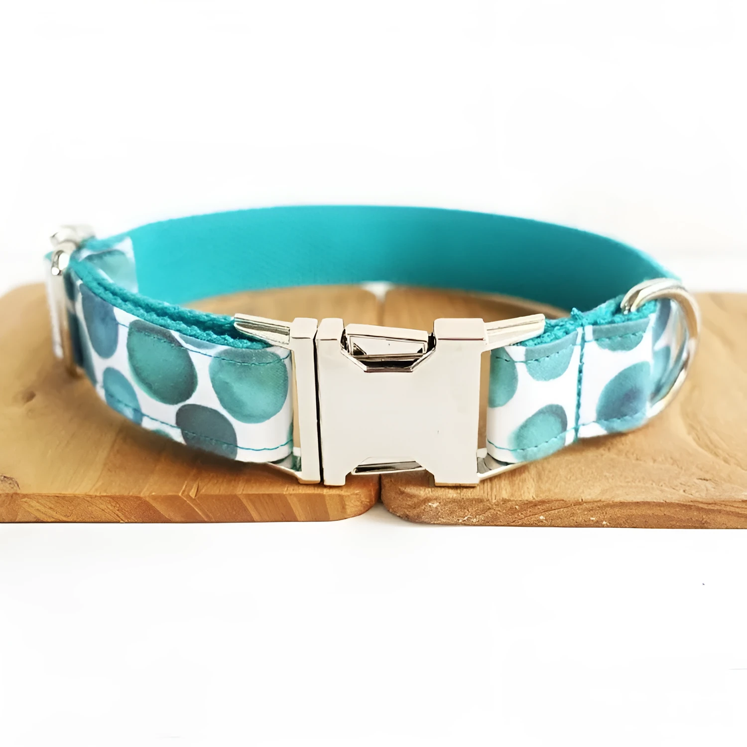 Blue bohemian patterned polyester dog collar on a solid background, size options XS to XL