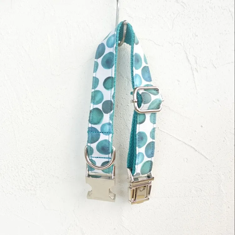 Blue bohemian patterned polyester dog collar on a solid background, size options XS to XL