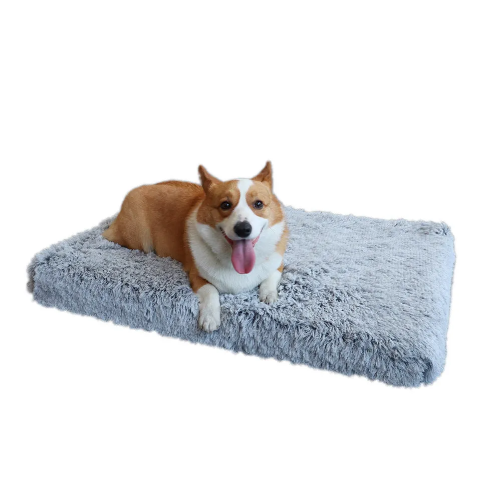 Plush square dog kennel cat cushion in grey, available in multiple sizes from S to XXL