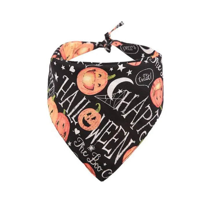 Halloween dog bandana pumpkin double-sided triangle scarf in cloth with embossed graffiti style for pets