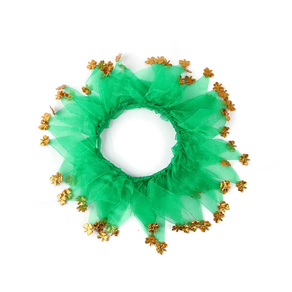 Tie-dye pet dog collar showing Halloween and Christmas patterns plus green and blue colour options