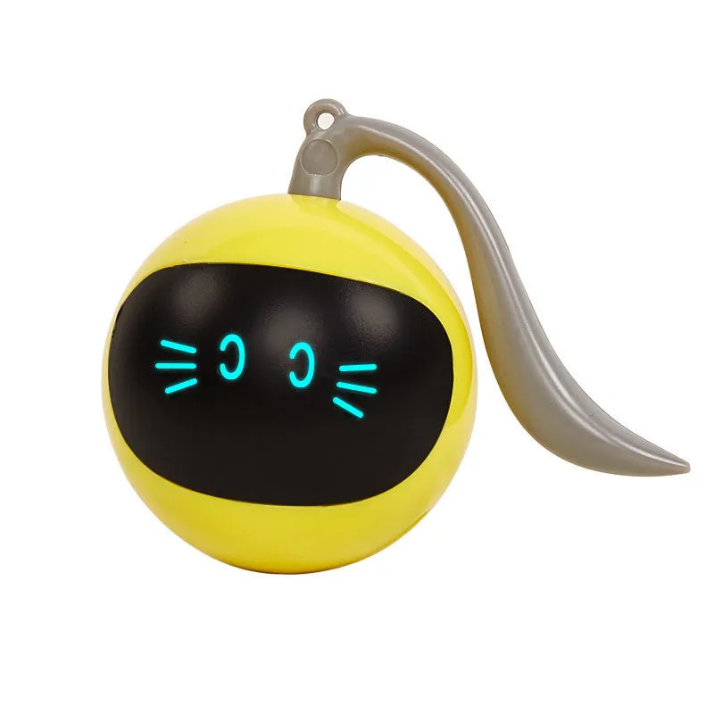 Electric cat toy ball in cloudy blue and milky white yellow plastic for interactive rolling play