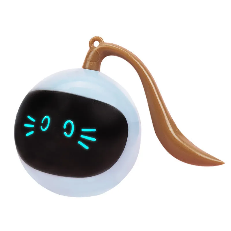Electric cat toy ball in cloudy blue and milky white yellow plastic for interactive rolling play