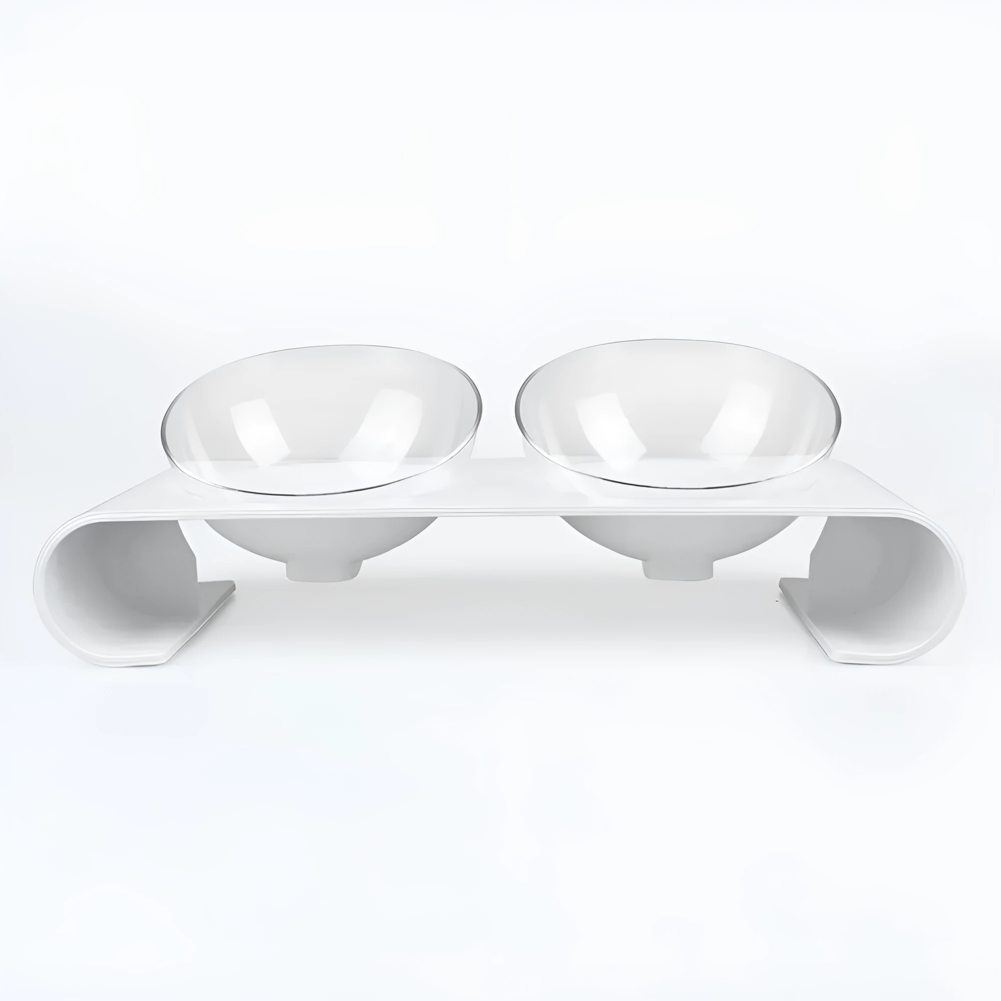 White plastic double bowl pet bowl for dogs and cats, model M760