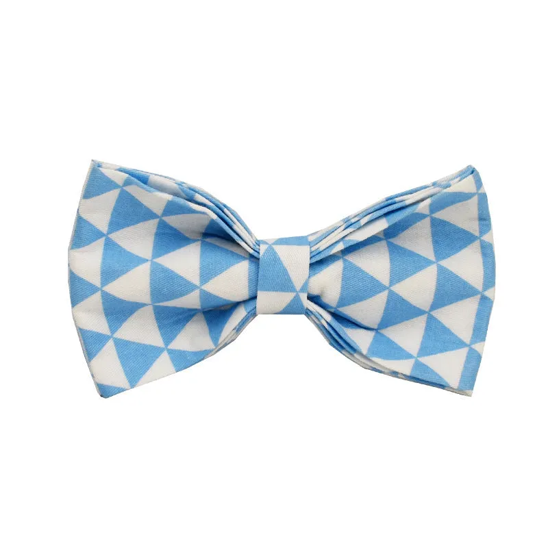 Blue triangular ring on a cloth dog collar and lead set with matching bow and vest, shown in a four-piece pet accessory package.