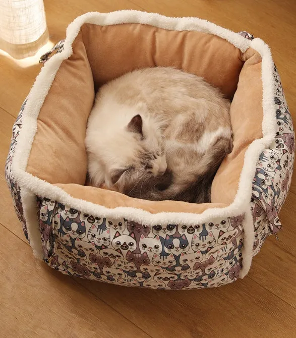 Cat hammock hanging nest semi-enclosed grey square with flannel and alloy frame for cat cage