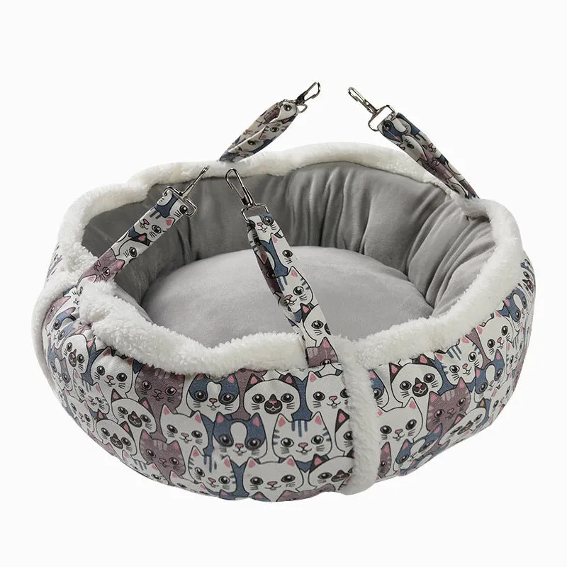 Cat hammock hanging nest semi-enclosed grey square with flannel and alloy frame for cat cage