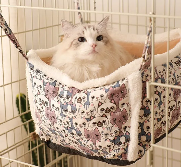 Cat hammock hanging nest semi-enclosed grey square with flannel and alloy frame for cat cage
