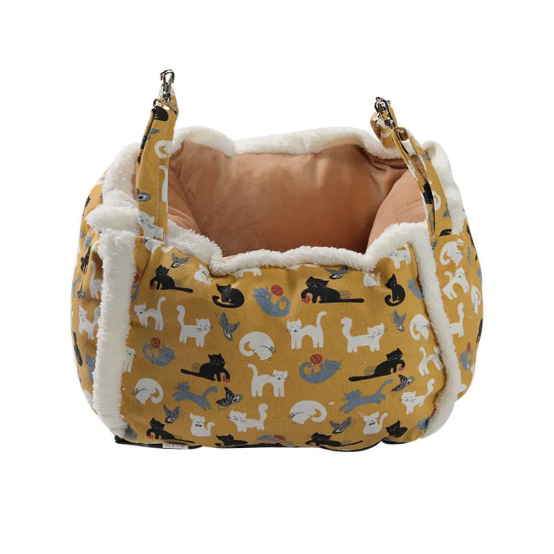 Cat hammock hanging nest semi-enclosed grey square with flannel and alloy frame for cat cage