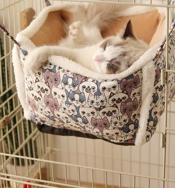 Cat hammock hanging nest semi-enclosed grey square with flannel and alloy frame for cat cage