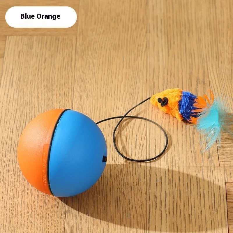 Automatic cat teasing ball with plush mouse rolling on floor