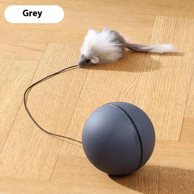 Automatic cat teasing ball with plush mouse rolling on floor