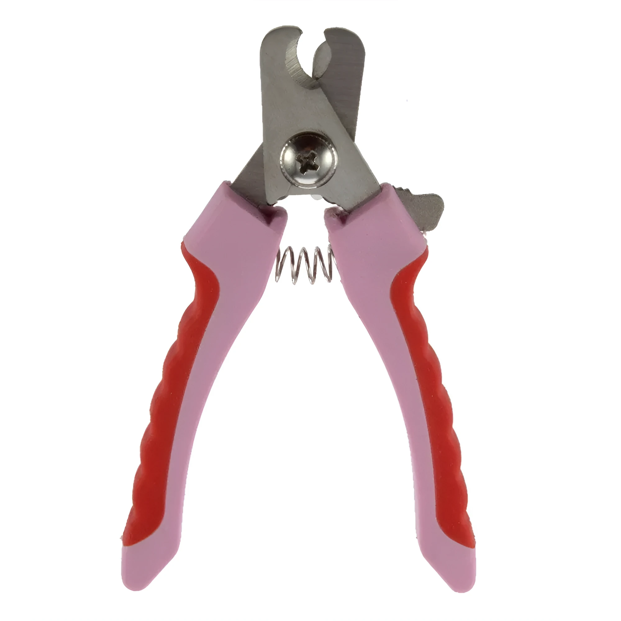 Pink 3D printed 125mm stainless steel pet nail clippers on white background