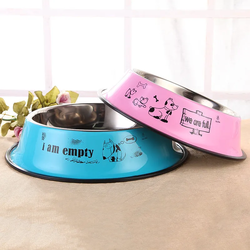 Stainless steel dog bowl with anti-skid base and colour printing in 6 sizes