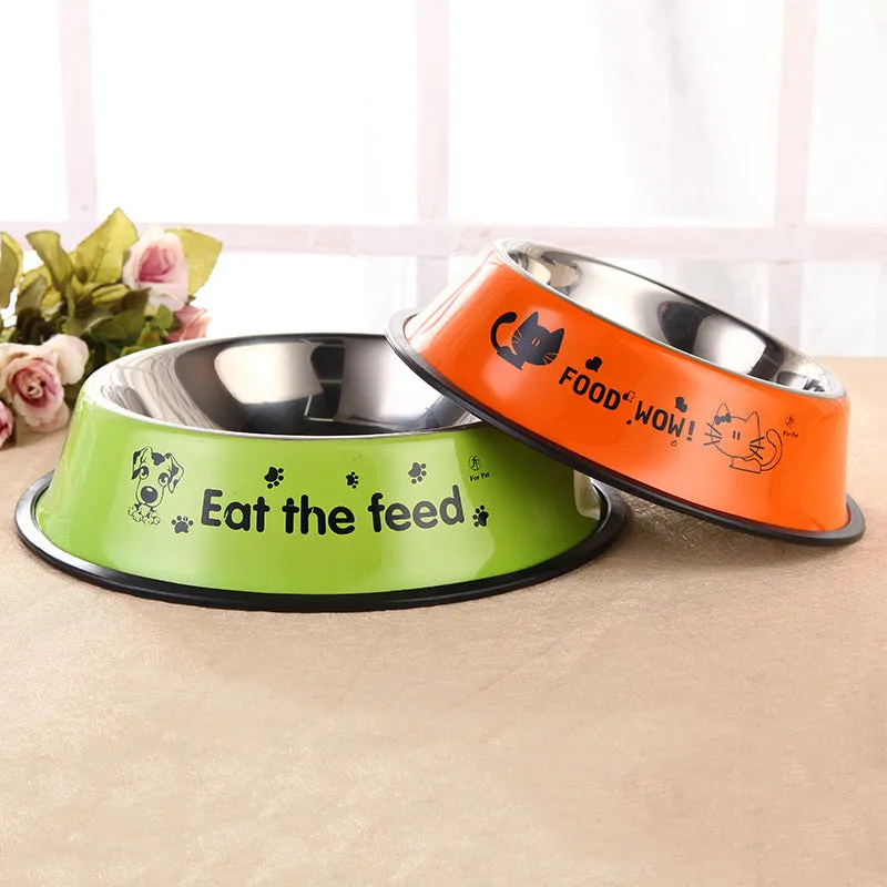 Stainless steel dog bowl with anti-skid base and colour printing in 6 sizes