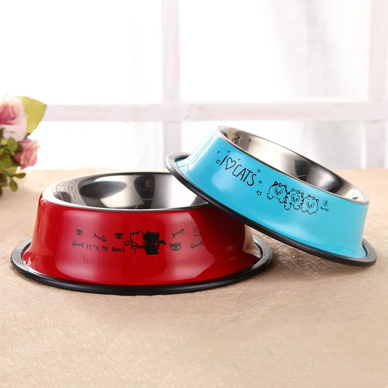 Stainless steel dog bowl with anti-skid base and colour printing in 6 sizes