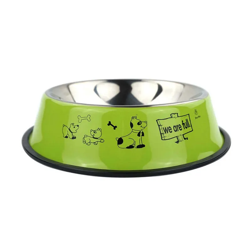 Stainless steel dog bowl with anti-skid base and colour printing in 6 sizes