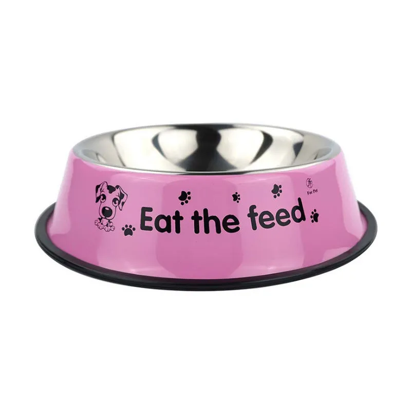 Stainless steel dog bowl with anti-skid base and colour printing in 6 sizes