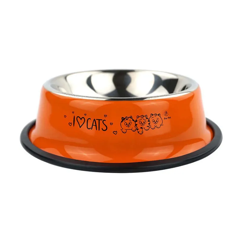 Stainless steel dog bowl with anti-skid base and colour printing in 6 sizes