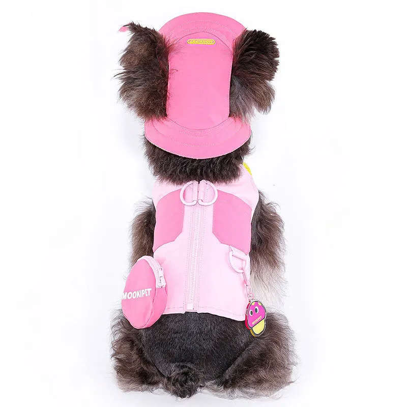 Pink dog traction vest harness for small breed dogs on a white background.