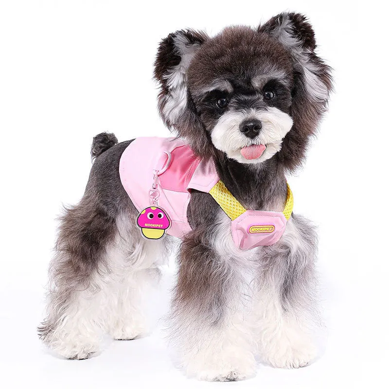Pink dog traction vest harness for small breed dogs on a white background.