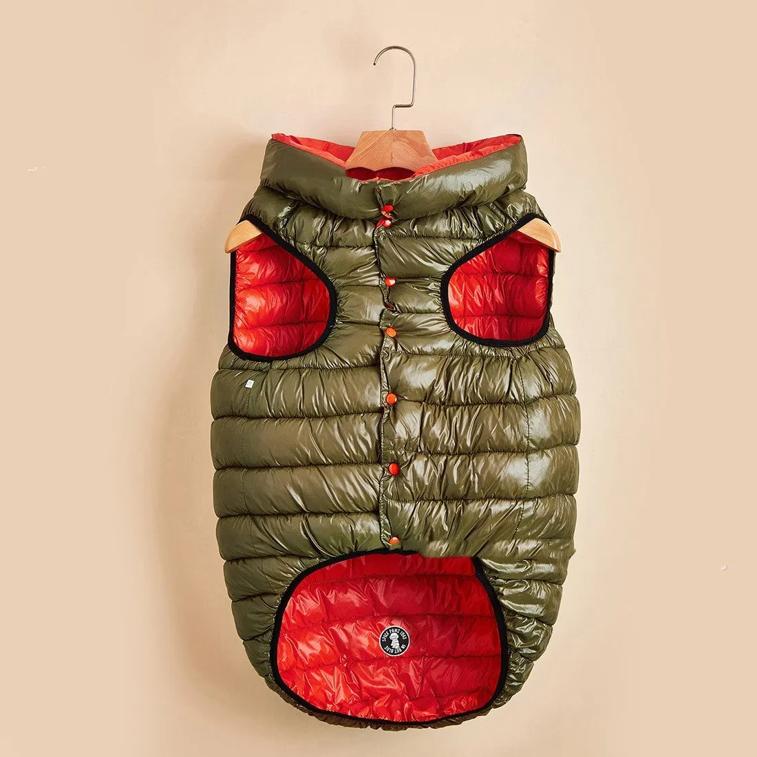 Winter down cotton dog clothes in brown beige with nylon outer shell, casual style, size S to 5XL