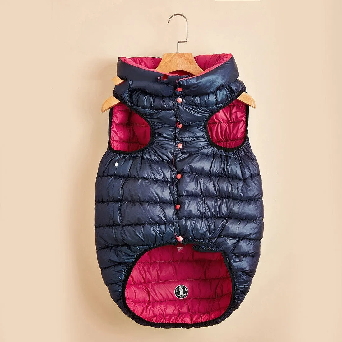 Winter down cotton dog clothes in brown beige with nylon outer shell, casual style, size S to 5XL