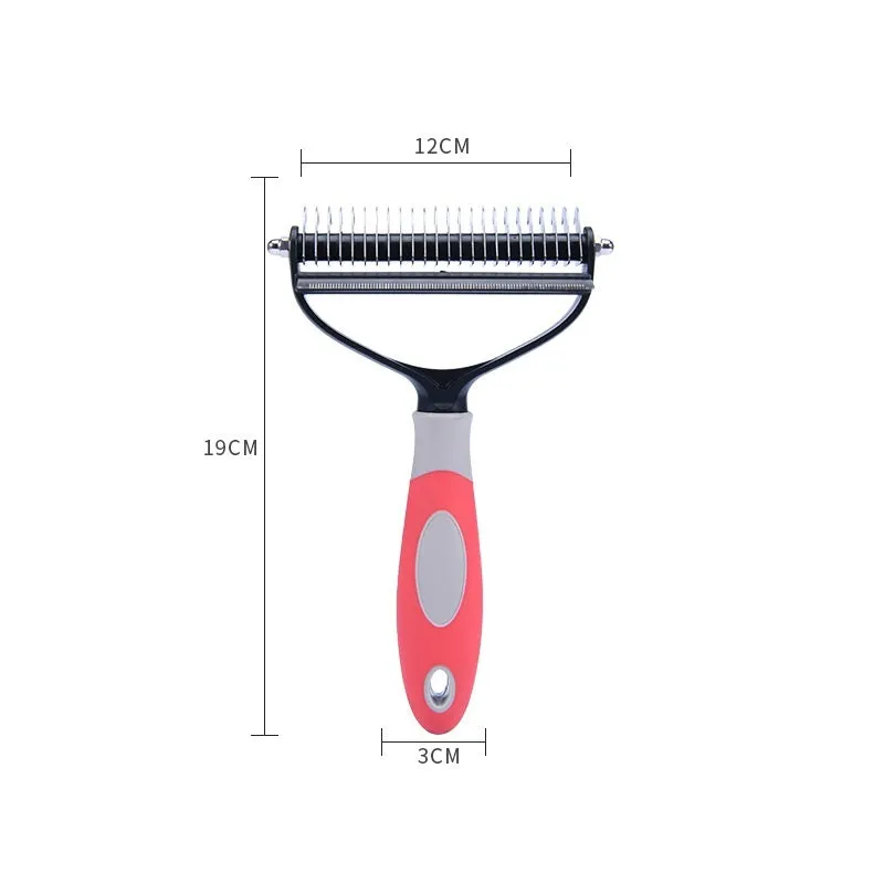 Plastic dual purpose pet comb for removing floating hair and dead knots from dogs and cats, available in blue