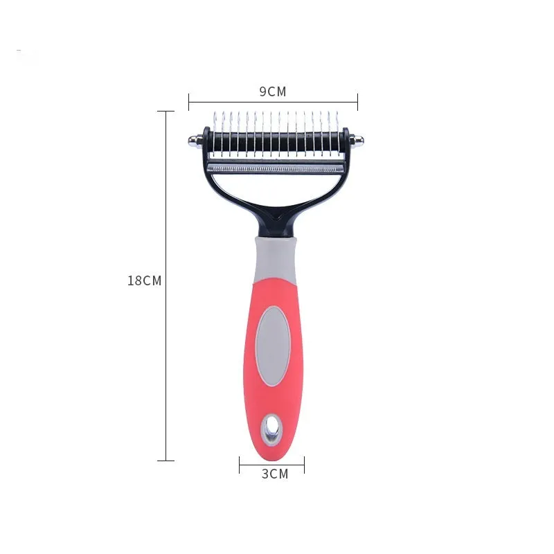 Plastic dual purpose pet comb for removing floating hair and dead knots from dogs and cats, available in blue