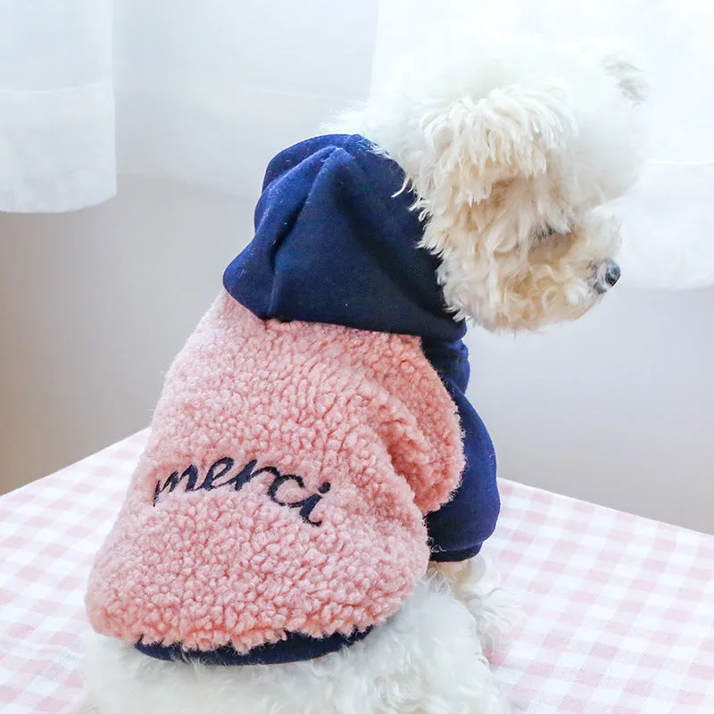 Warm hoodie sweet pet clothing in black polyester with two legs and a hood for small to medium dogs.