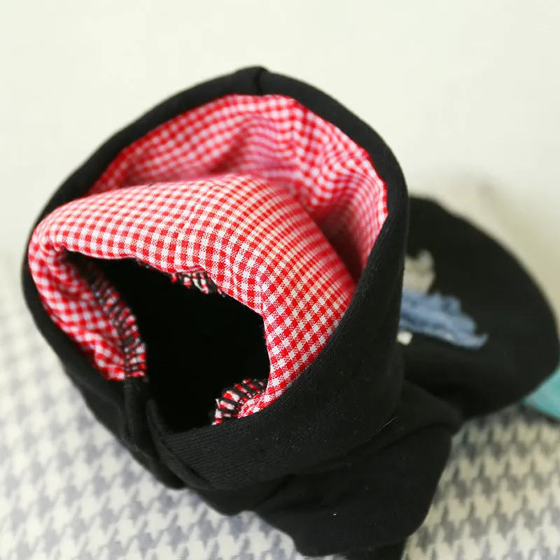Warm hoodie sweet pet clothing in black polyester with two legs and a hood for small to medium dogs.