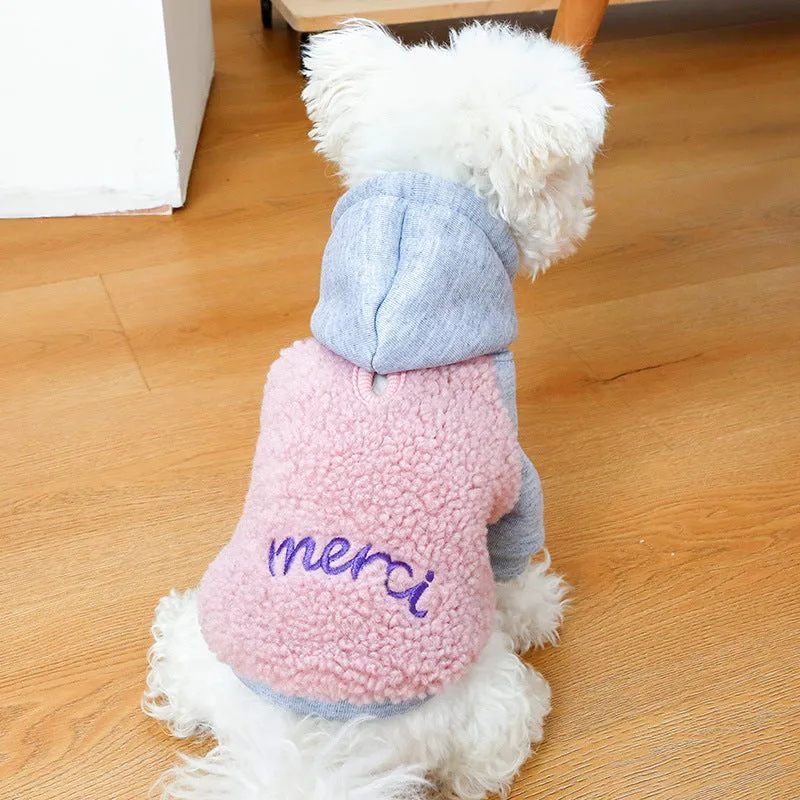 Warm hoodie sweet pet clothing in black polyester with two legs and a hood for small to medium dogs.