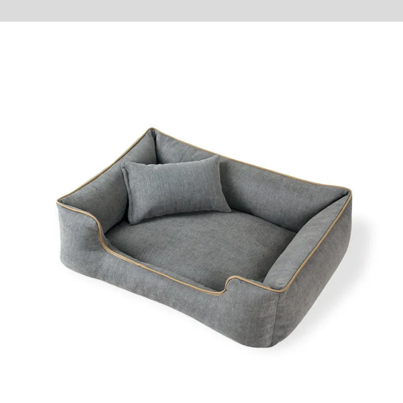 Small dog bed with grey fabric and removable cover, bite-resistant and dirt-resistant, size M