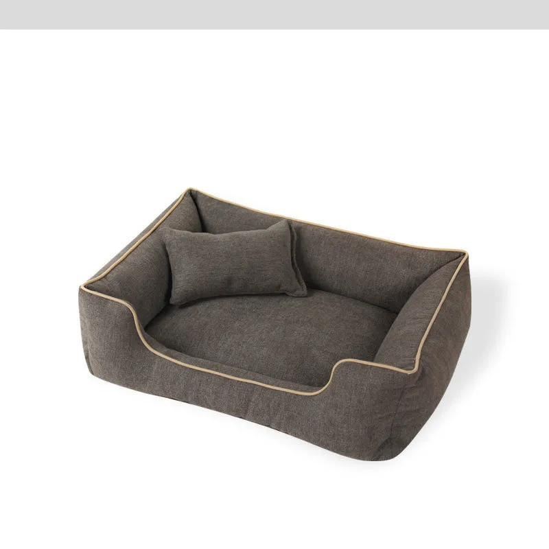 Small dog bed with grey fabric and removable cover, bite-resistant and dirt-resistant, size M