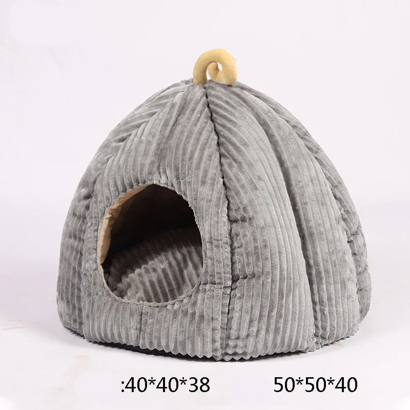 Beige Large pumpkin cat house with removable washable cover and 360° surround warmth