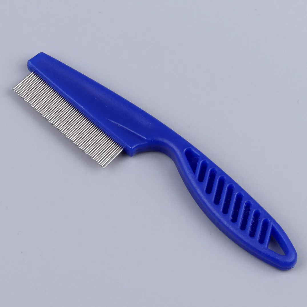 Flea comb with fine stainless steel teeth for dogs and cats, large size 18.5 cm, white handle