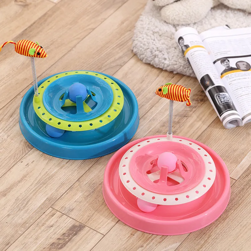 Pink funny cat toy play plate with spring for pet cats 20.6cm diameter