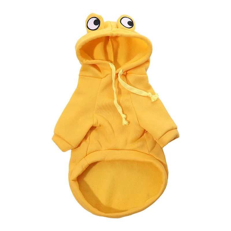 Green frog costume hoodie for small cat or dog with soft sweatshirt material