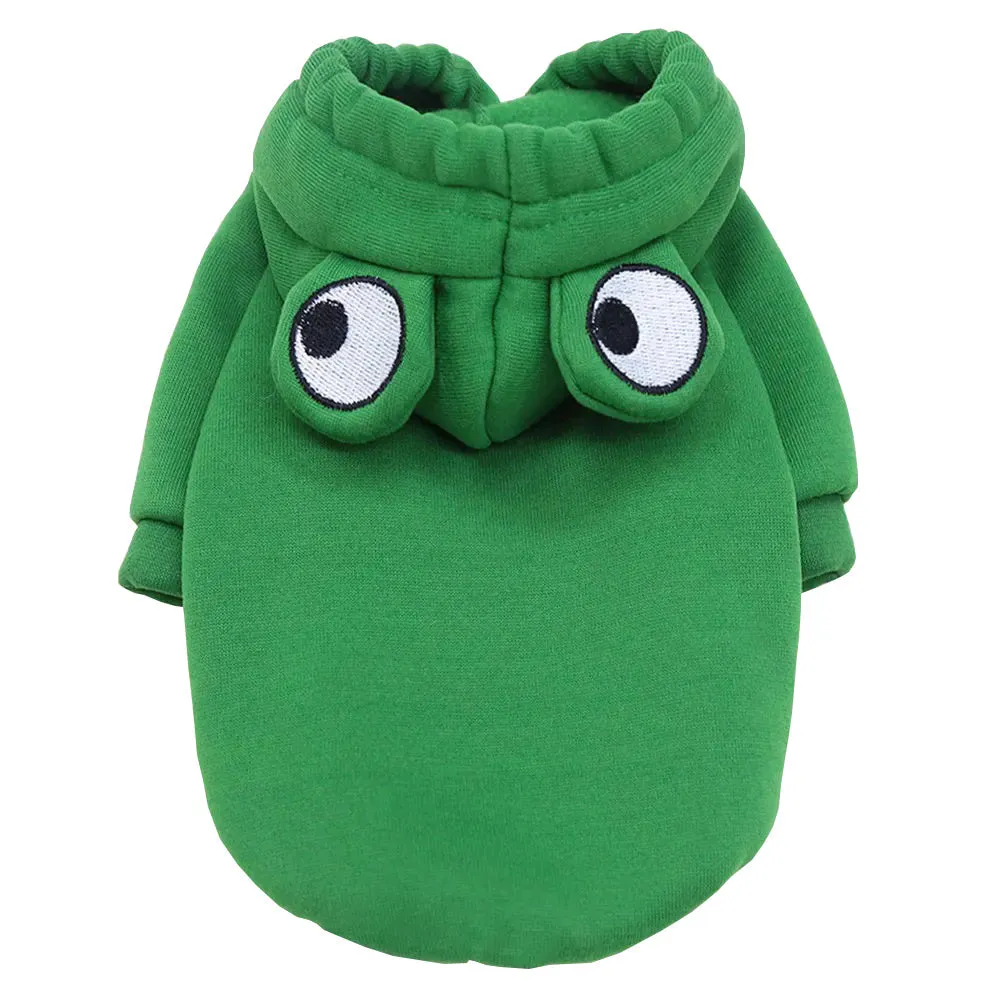 Green frog costume hoodie for small cat or dog with soft sweatshirt material