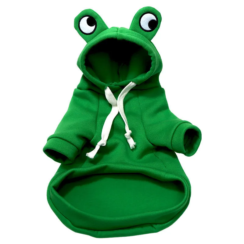 Green frog costume hoodie for small cat or dog with soft sweatshirt material